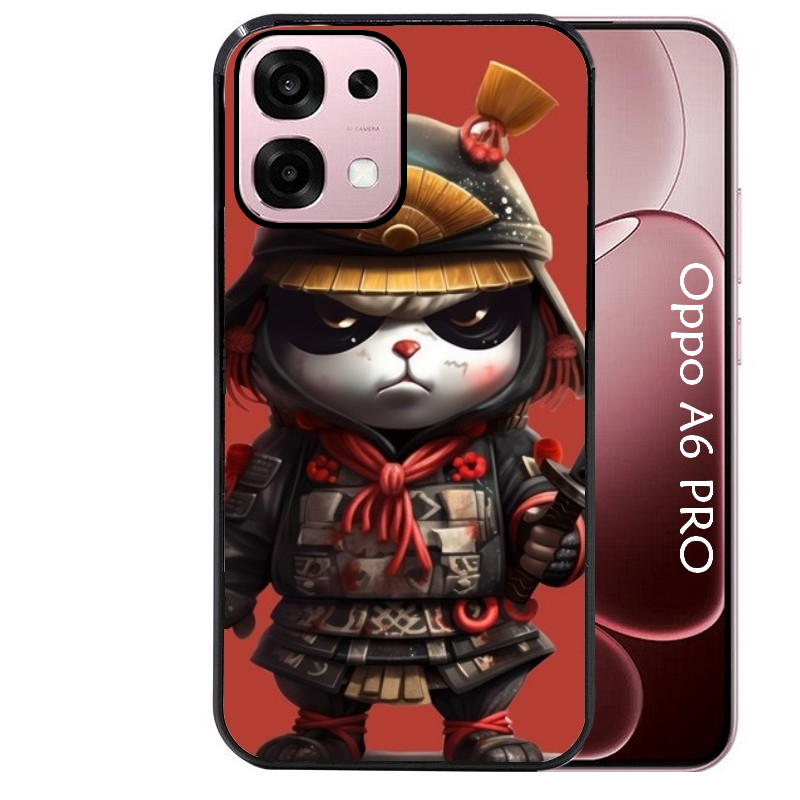 Coque noire taperso pour OPPO A6 PRO 4G et 5G avec motif panda et samourai protection antichoc personnalisée