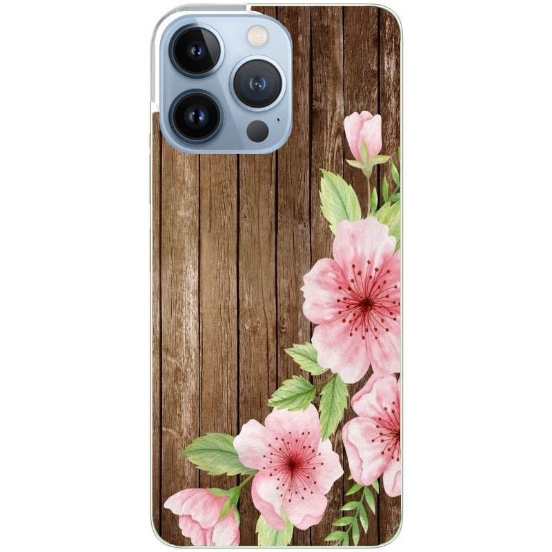 Coque taperso pour Iphone 11 et PRO PRO MAX avec motif bois avec fleur rose protection antichoc personnalisée