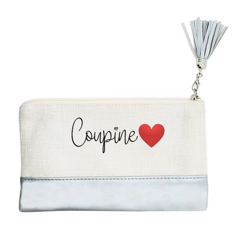 Pochette motif copine coupine en toile et simili cuir