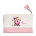 Pochette personnalisée motif ourson fleur en toile et simili cuir personnalisée