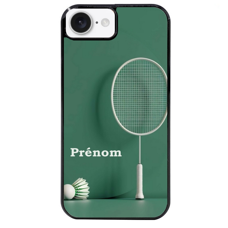 Coque noire taperso pour Iphone 16 16E PLUS MAX PRO avec motif badminton sport personnalise protection antichoc personnalisée