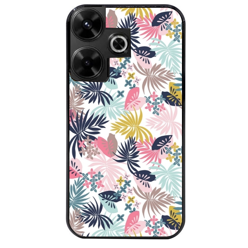 Coque noire taperso pour POCO M6 4G avec motif jungle et fleur rose protection antichoc personnalisée