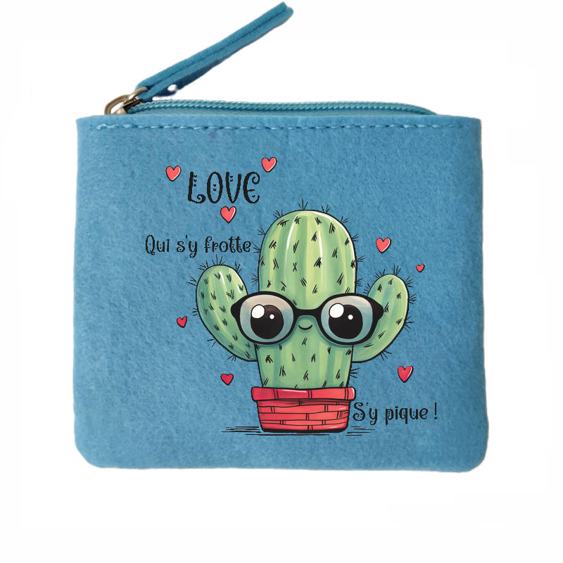 Porte monnaie cactus love en feutrine en feutrine