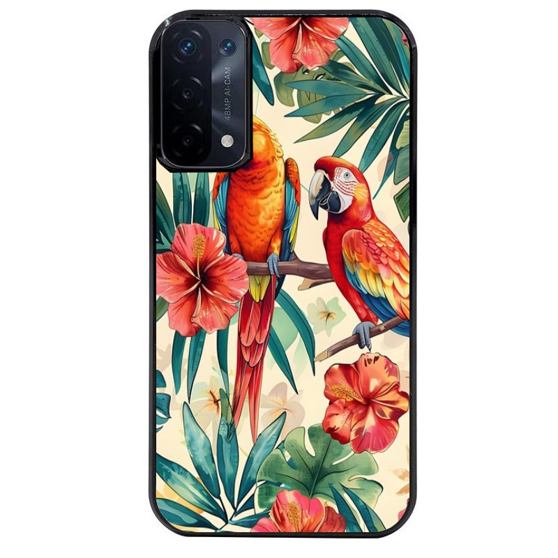 Coque noire taperso pour OPPO A54 et A74 5G avec motif perroquet et fleurs protection antichoc personnalisée