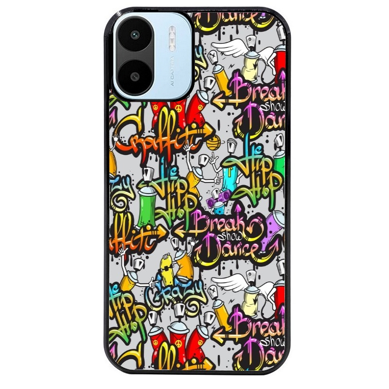 Coque noire taperso pour Redmi A1 et A2 avec motif tag et graffiti protection antichoc personnalisée