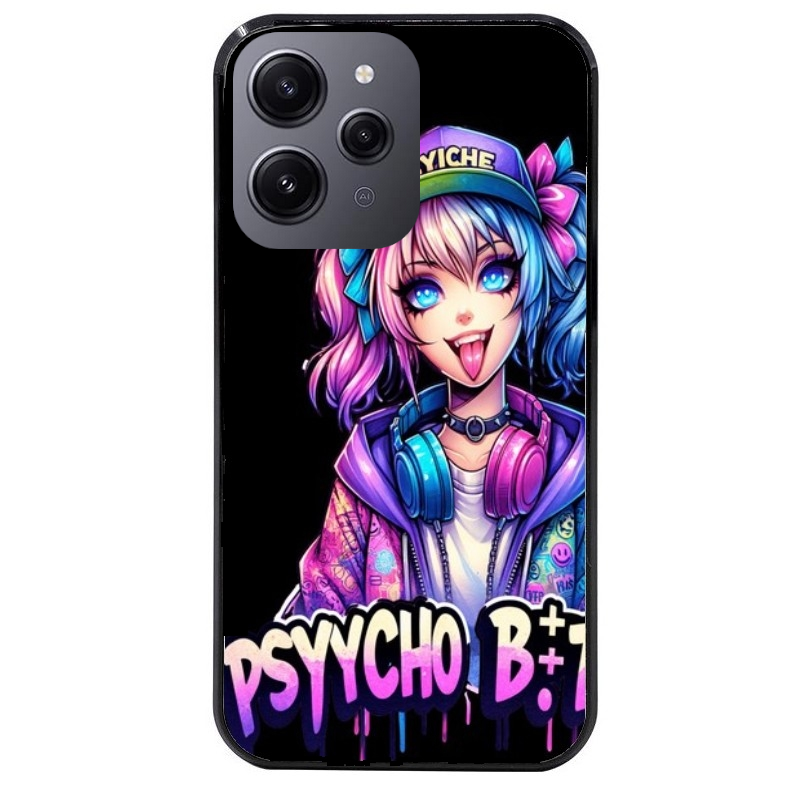 Coque noire taperso pour Redmi 12 4G et 5G avec motif anime manga et psycho protection antichoc personnalisée