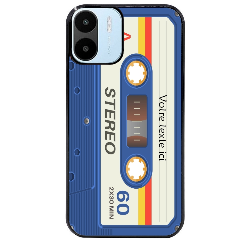 Coque noire taperso pour Redmi A1 et A2 personnalisable avec motif cassette bleu protection antichoc personnalisée