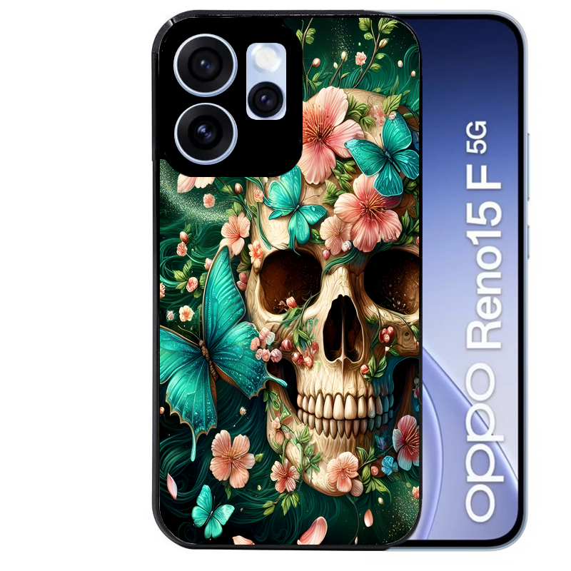 Coque noire taperso pour OPPO Reno 15 et F FS 5G avec motif tete de mort skull printemps protection antichoc personnalisée
