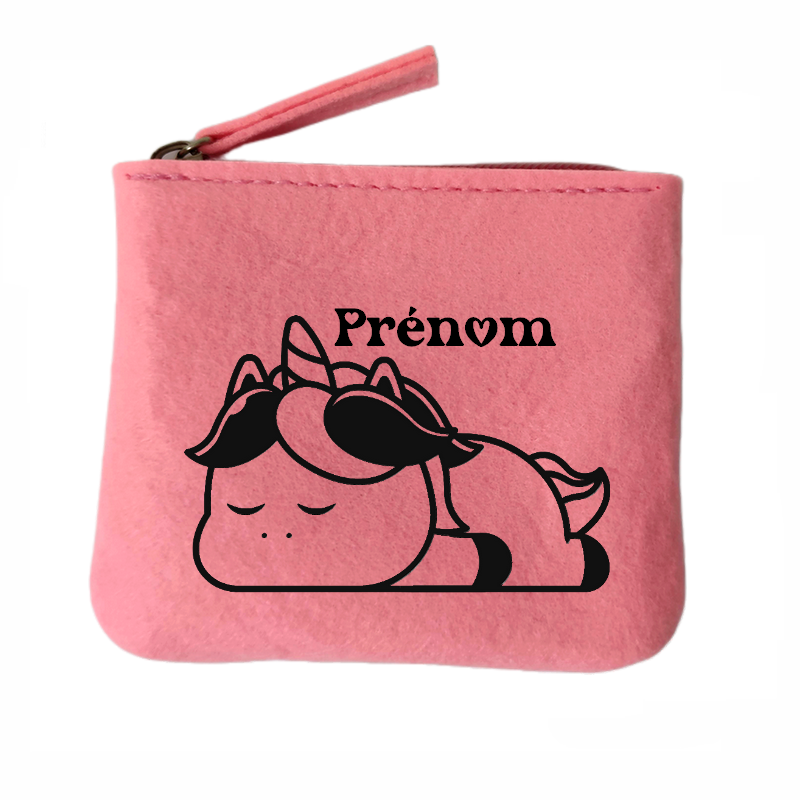 Porte monnaie personnalisé licorne paresseuse en feutrine en feutrine