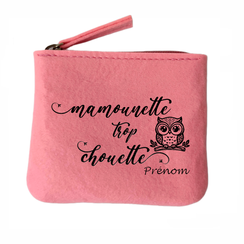 Porte monnaie personnalisé maman chouette en feutrine en feutrine