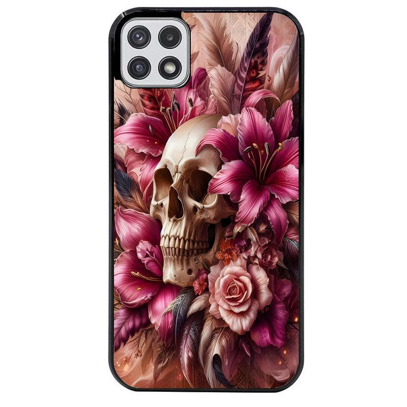 Coque noire taperso pour galaxy A22 A32 A52 A52S 4G 5G  avec motif tete de mort skull plume protection antichoc personnalisée