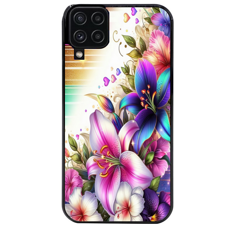 Coque noire taperso pour galaxy A22 A32 A52 A52S 4G 5G  avec motif fleur fluo protection antichoc personnalisée