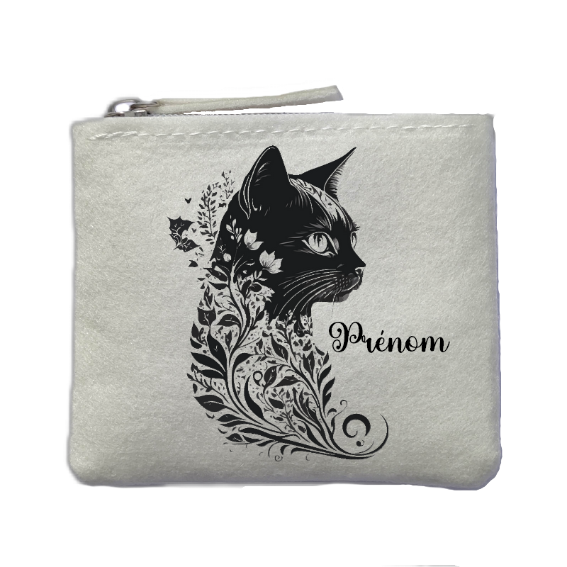 Porte monnaie personnalisé chat plumes ivoire en feutrine en feutrine ivoire