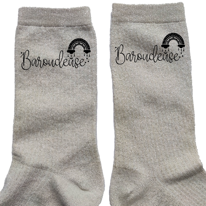 Chaussettes paillettes crème motif baroudeuse