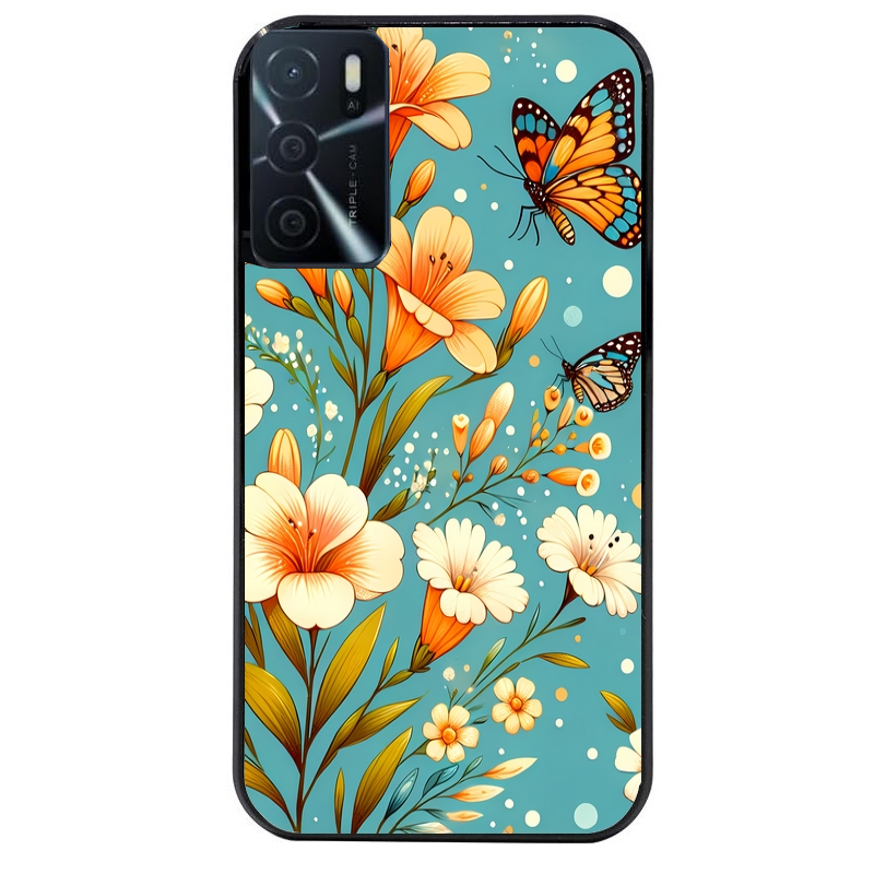 Coque noire taperso pour OPPO A16 et A16S avec motif fleur orange protection antichoc personnalisée