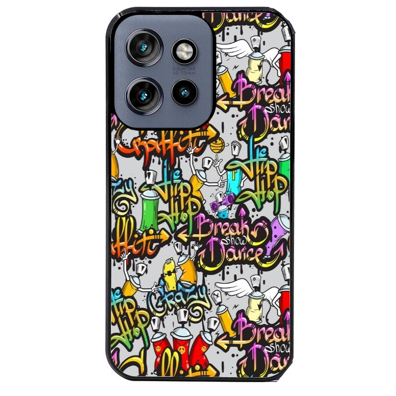 Coque noire taperso pour Moto Edge 60 et Neo Fusion Pro avec motif tag et graffiti protection antichoc personnalisée