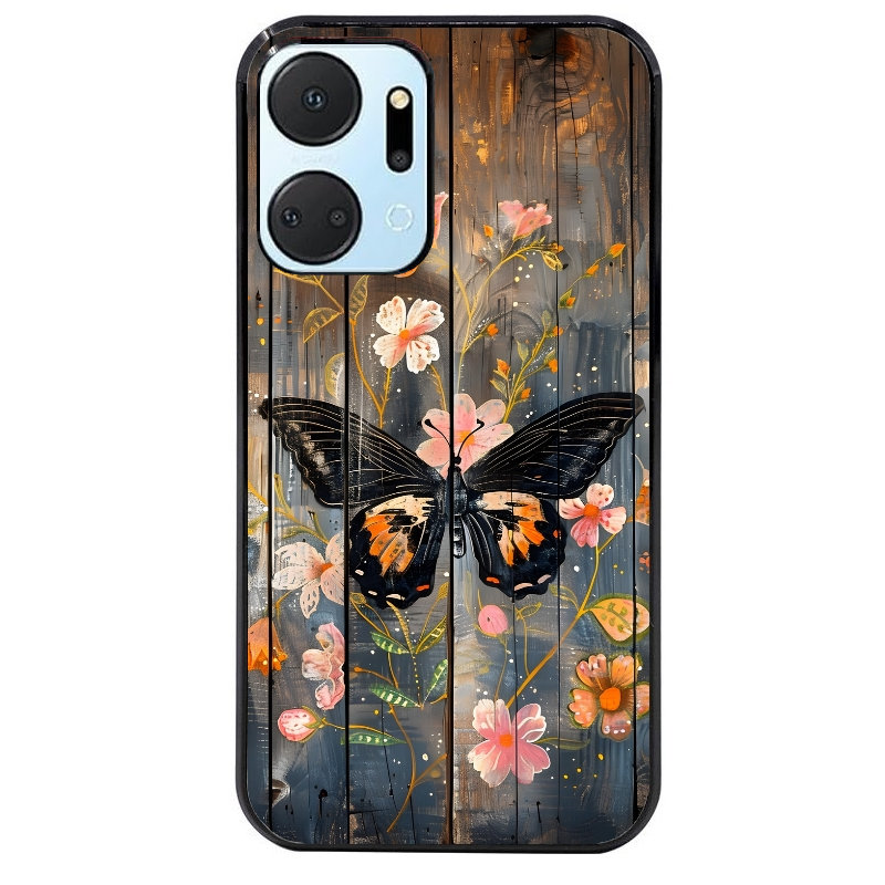 Coque noire taperso pour Honor X7A avec motif bois et papillon 2 protection antichoc personnalisée