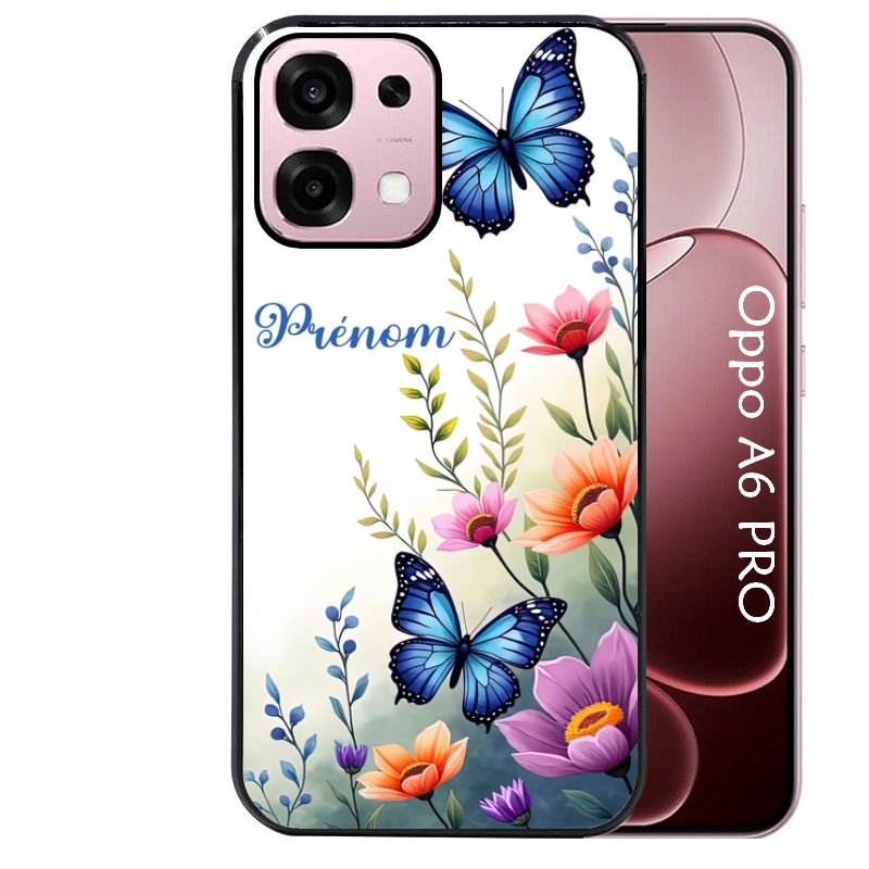 Coque noire taperso pour OPPO A6 PRO 4G et 5G avec motif papillon prenom personnalisee protection antichoc personnalisée