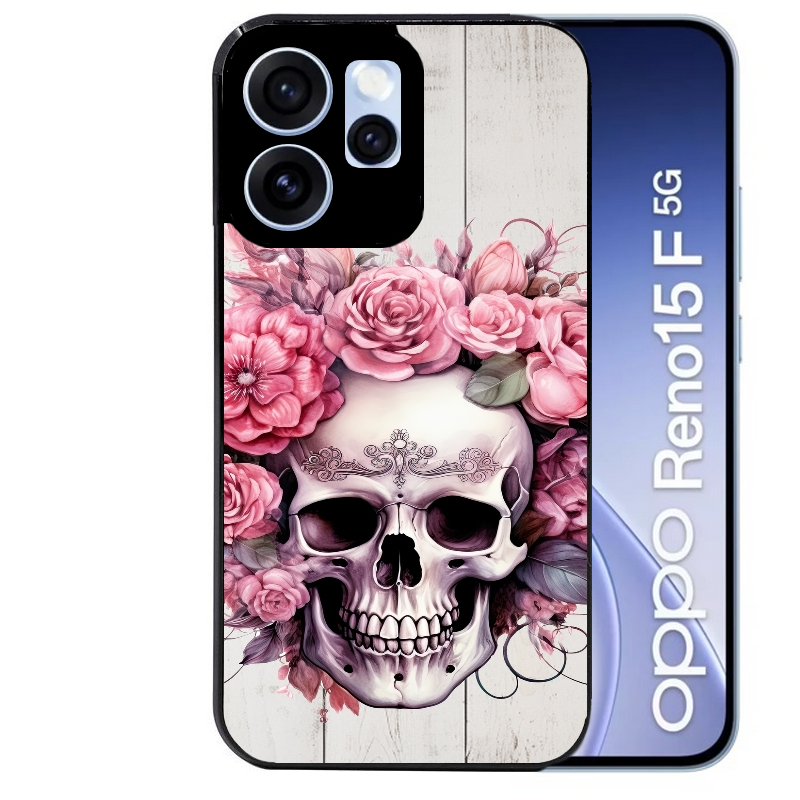 Coque noire taperso pour OPPO Reno 15 et F FS 5G avec motif tete de mort floral protection antichoc personnalisée