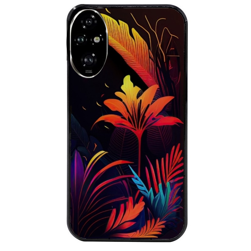 Coque noire taperso pour Honor 200 et Lite Pro Smart avec motif tropical jaune protection antichoc personnalisée