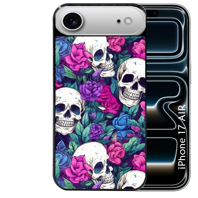Coque noire taperso pour Iphone 17 17E AIR MAX PRO avec motif tete de mort violet protection antichoc personnalisée