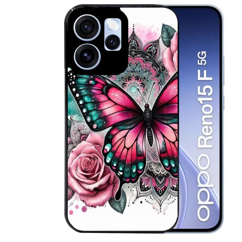 Coque noire taperso pour OPPO Reno 15 et F FS 5G avec motif papillon rose protection antichoc personnalisée