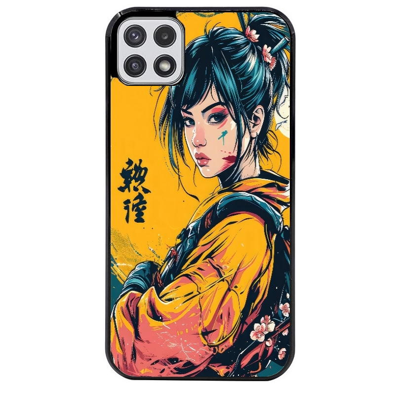 Coque noire taperso pour galaxy A22 A32 A52 A52S 4G 5G  avec motif samourai girl anime protection antichoc personnalisée