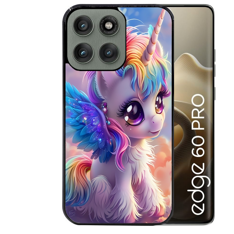 Coque noire taperso pour Moto Edge 60 et Neo Fusion Pro avec motif licorne style anime protection antichoc personnalisée