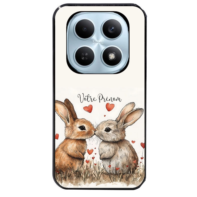 Coque noire taperso pour POCO M8 5G et PRO 5G avec motif lapin coeur avec prenom protection antichoc personnalisée