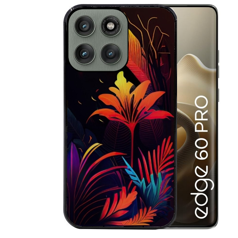 Coque noire taperso pour Moto Edge 60 et Neo Fusion Pro avec motif tropical jaune protection antichoc personnalisée