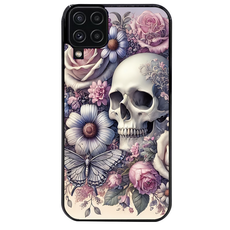 Coque noire taperso pour galaxy A22 A32 A52 A52S 4G 5G  avec motif tete de mort pastel protection antichoc personnalisée
