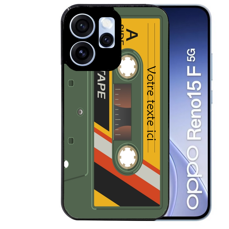 Coque noire taperso pour OPPO Reno 15 et F FS 5G personnalisable avec motif cassette kaki protection antichoc personnalisée