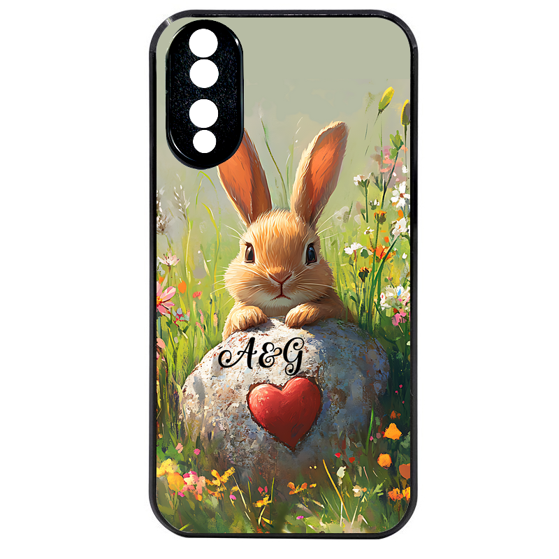 Coque noire taperso pour Honor 70 LITE 90 et LITE avec motif lapin et fleurs personnalisee protection antichoc personnalisée