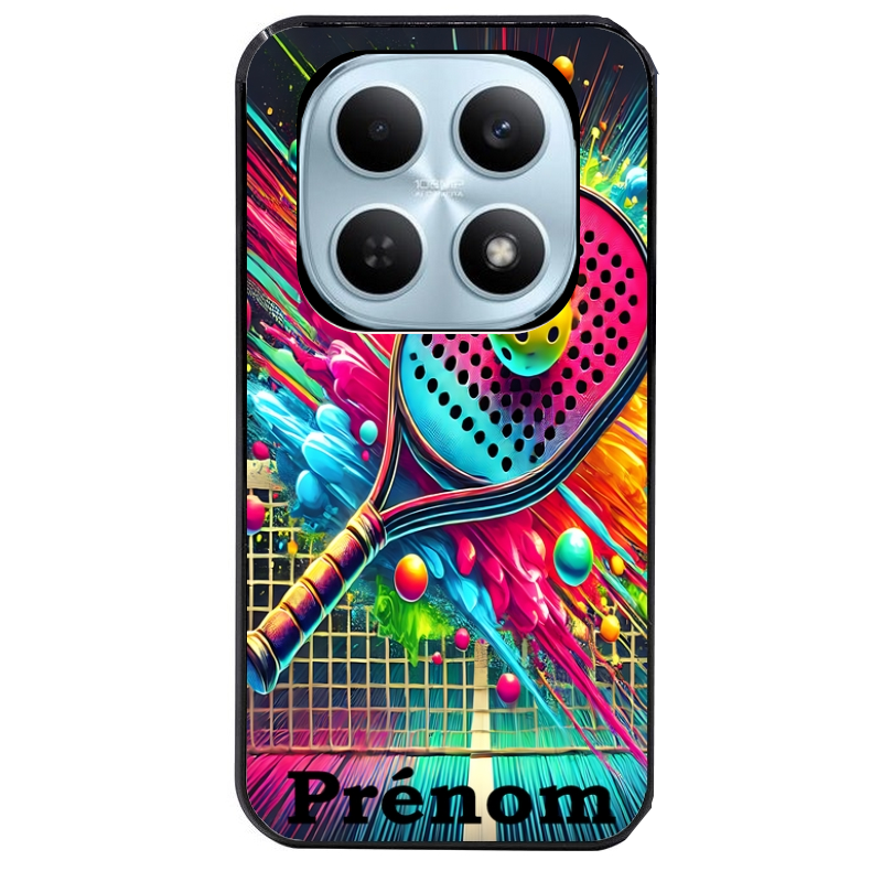 Coque noire taperso pour POCO M8 5G et PRO 5G avec motif padel raquette personnalisee protection antichoc personnalisée