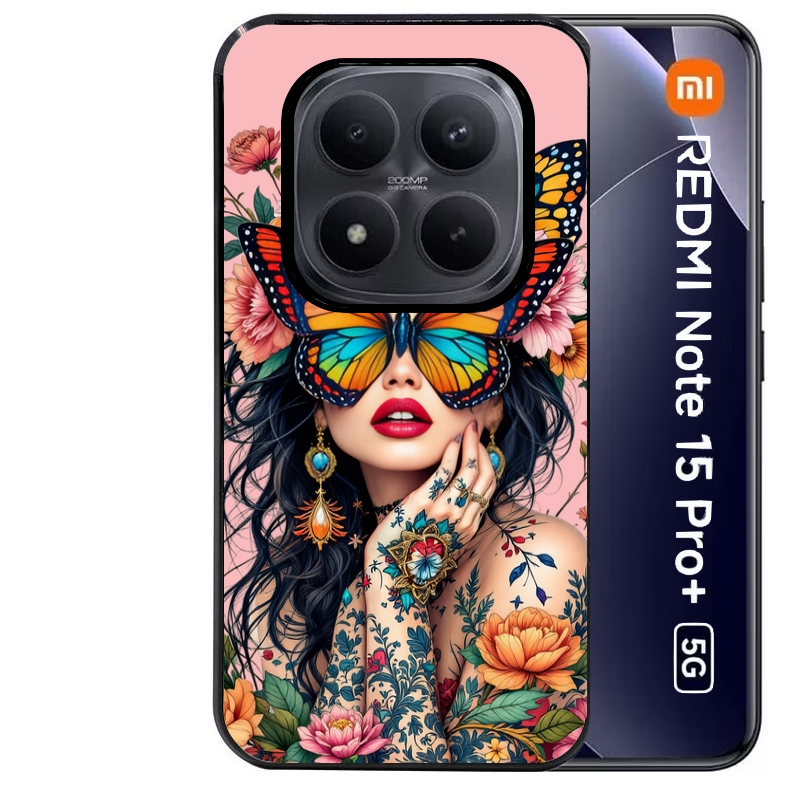 Coque noire taperso pour Redmi Note 15 et PRO PLUS 4G 5G avec motif femme papillon protection antichoc personnalisée