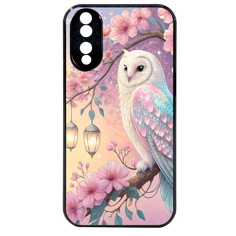 Coque noire taperso pour Honor 70 LITE 90 et LITE avec motif chouette cerisier protection antichoc personnalisée