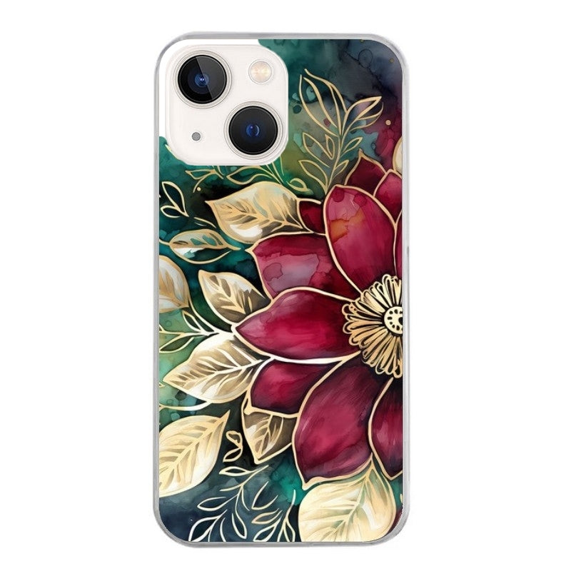 Coque taperso pour Iphone 13 et PRO MINI PRO MAX avec motif fleur poinsettia style noel protection antichoc personnalisée