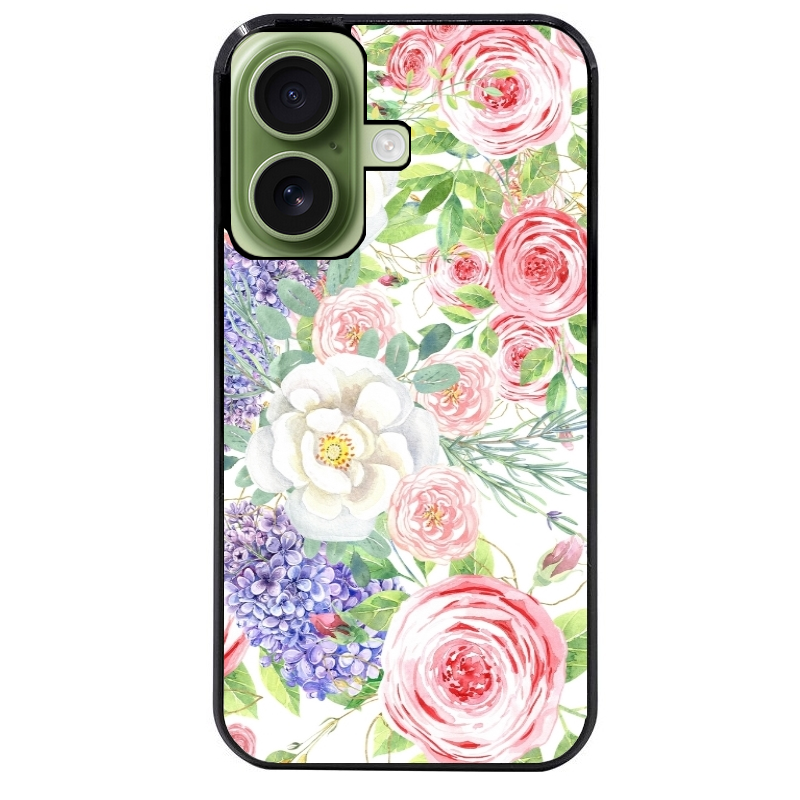 Coque noire taperso pour Iphone 16 16E PLUS MAX PRO avec motif fleur couleur pastel protection antichoc personnalisée