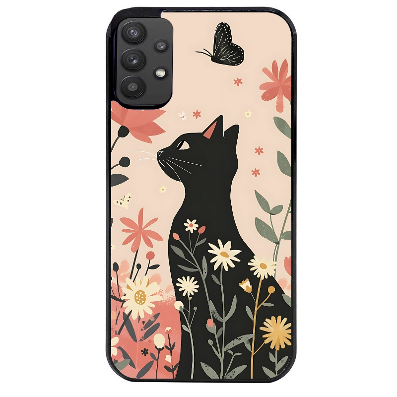 Coque noire taperso pour galaxy A22 A32 A52 A52S 4G 5G  avec motif chat papillon 1 protection antichoc personnalisée
