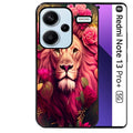 Coque noire taperso pour Redmi Note 13 PRO PLUS 5G avec motif lion et fleurs rose protection antichoc personnalisée