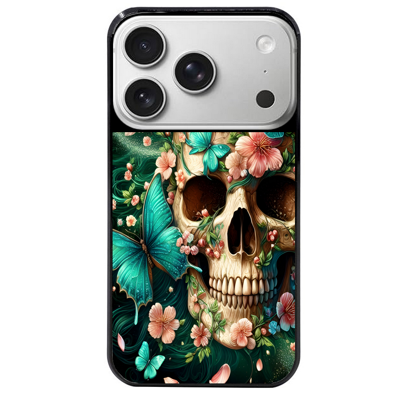 Coque noire taperso pour Iphone 17 17E AIR MAX PRO avec motif tete de mort skull printemps protection antichoc personnalisée