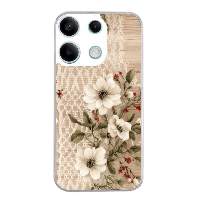 Coque taperso pour POCO X6 5G avec motif bois et dentelle 2 protection antichoc personnalisée
