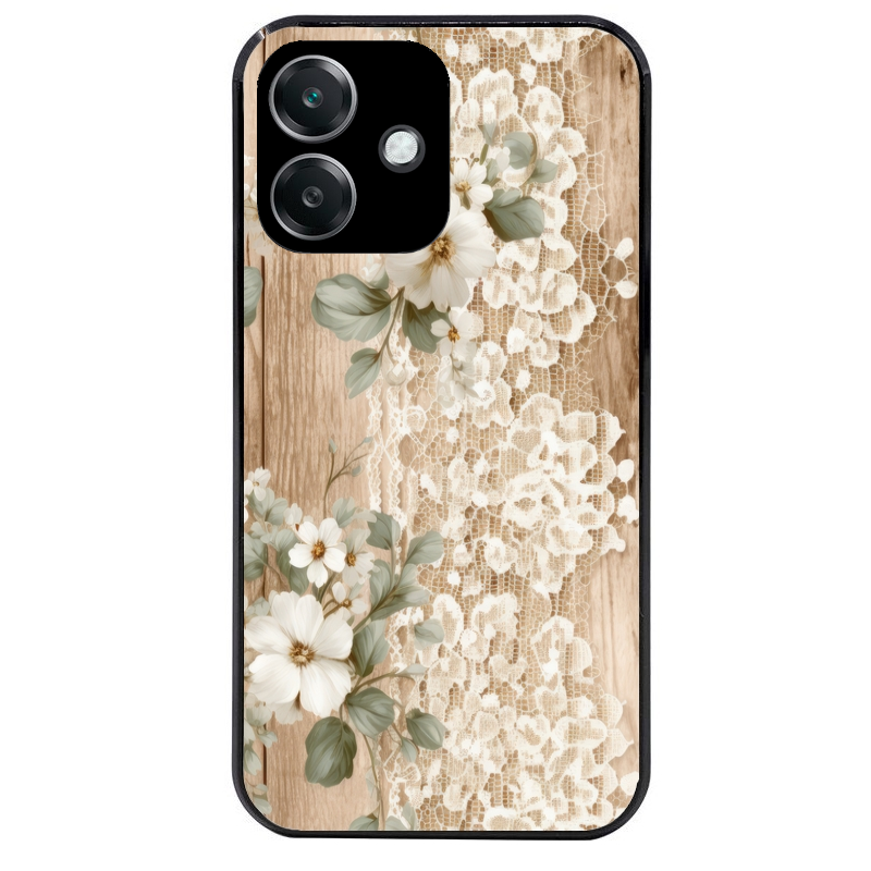 Coque noire taperso pour OPPO A40 avec motif bois et dentelle 1 protection antichoc personnalisée