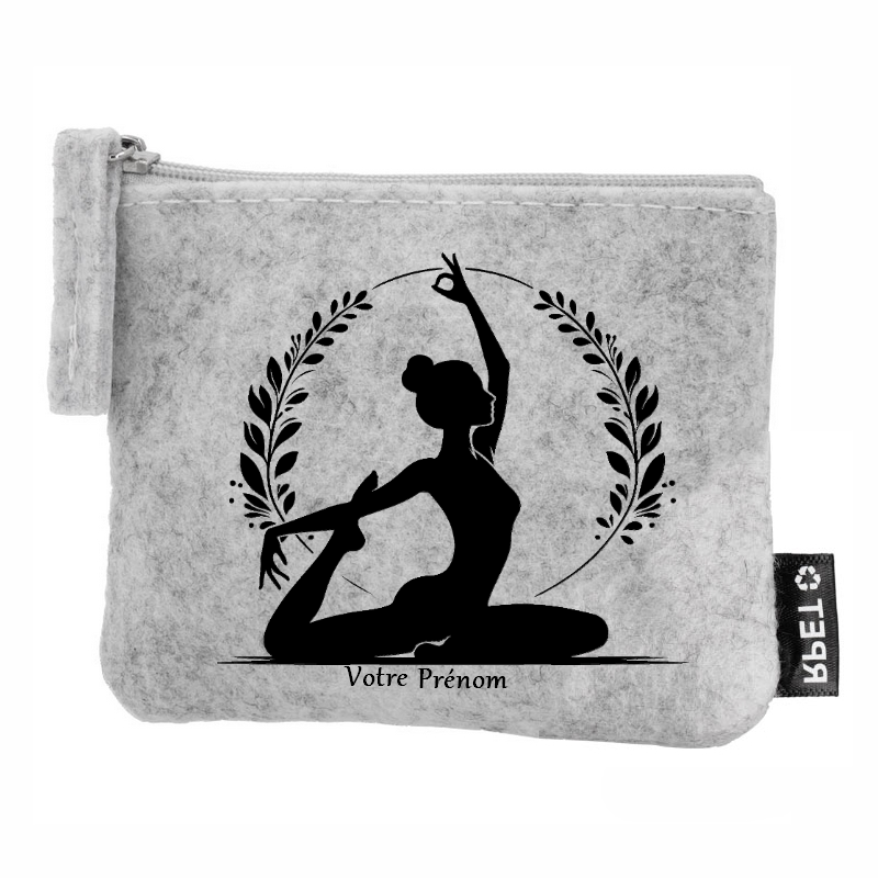 Porte monnaie personnalisé yoga fleur en feutrine en feutrine