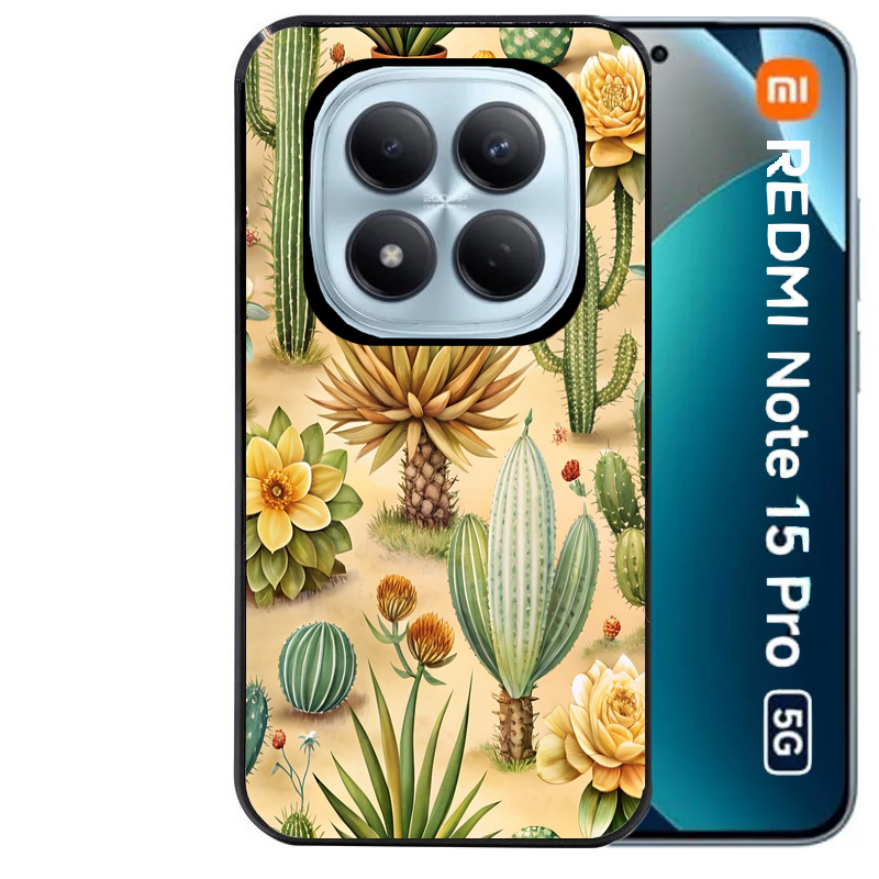 Coque noire taperso pour Redmi Note 15 et PRO PLUS 4G 5G avec motif cactus et succulent protection antichoc personnalisée