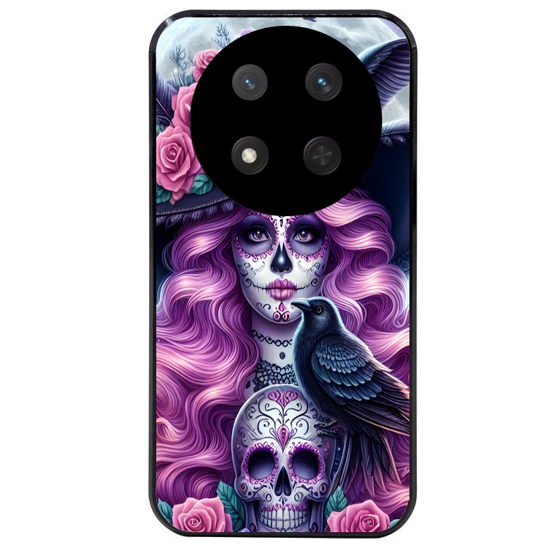 Coque noire taperso pour Magic 7 LITE et PRO avec motif tete de mort calavera et corbeau protection antichoc personnalisée