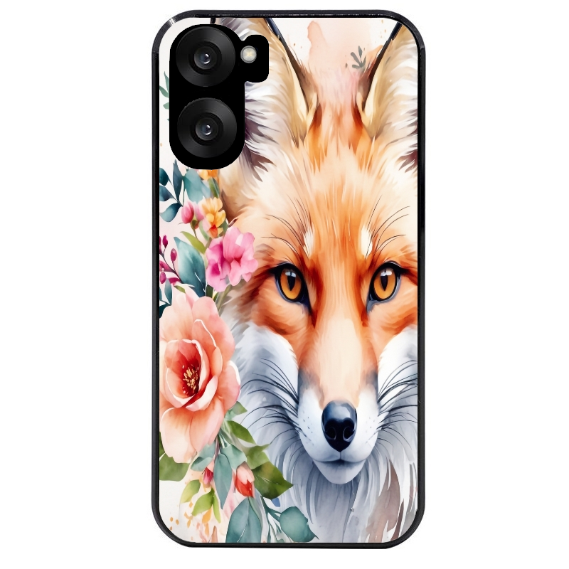 Coque noire taperso pour OnePlus Nord CE5 avec motif renard fox et fleurs protection antichoc personnalisée
