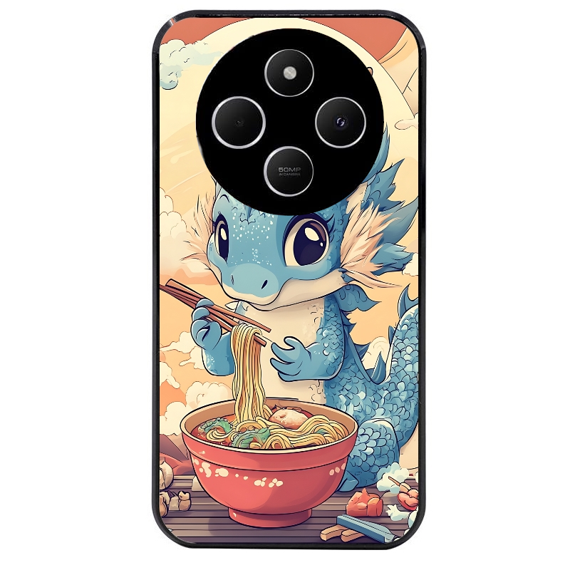 Coque noire taperso pour POCO C75 avec motif dragon ramen 2 protection antichoc personnalisée