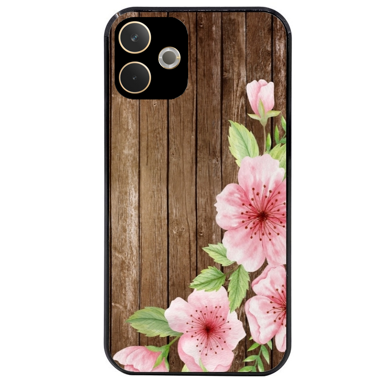 Coque noire taperso pour OPPO A5 PRO 4G et 5G avec motif bois avec fleur rose protection antichoc personnalisée