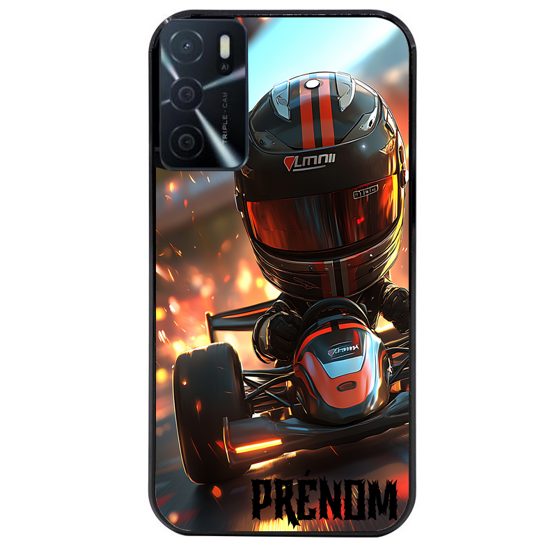 Coque noire taperso pour OPPO A16 et A16S avec motif karting f1 personnalisee protection antichoc personnalisée